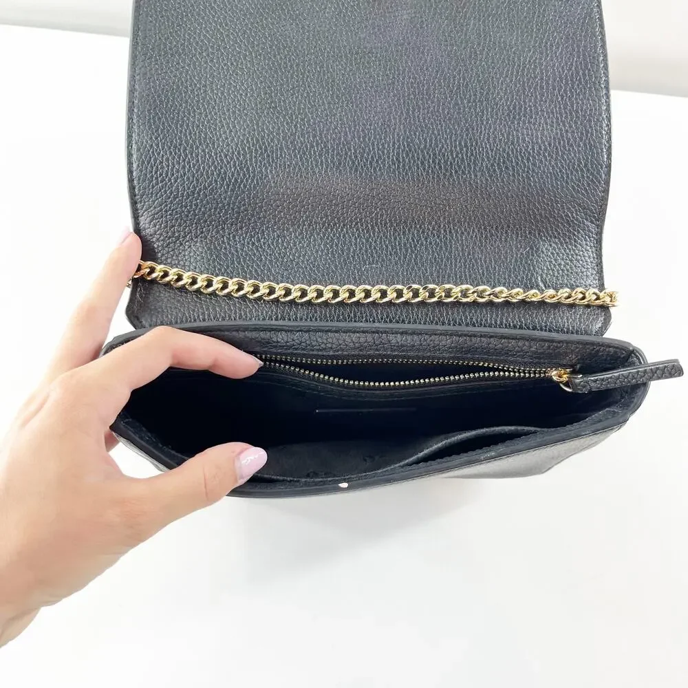Tory Burch Carter Chain Crossbody Leather Shoulder Bag Purse Black Gold